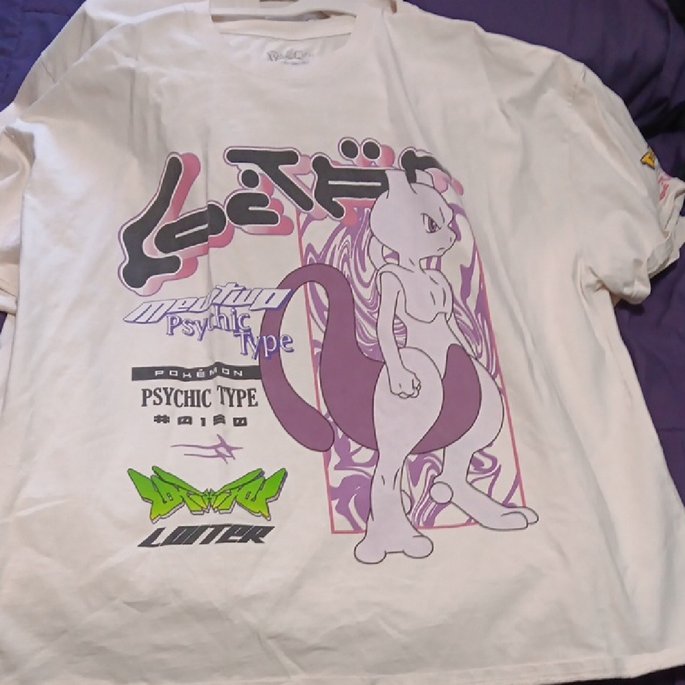White and Purple Pokémon Mewtwo Graphic T-Shirt